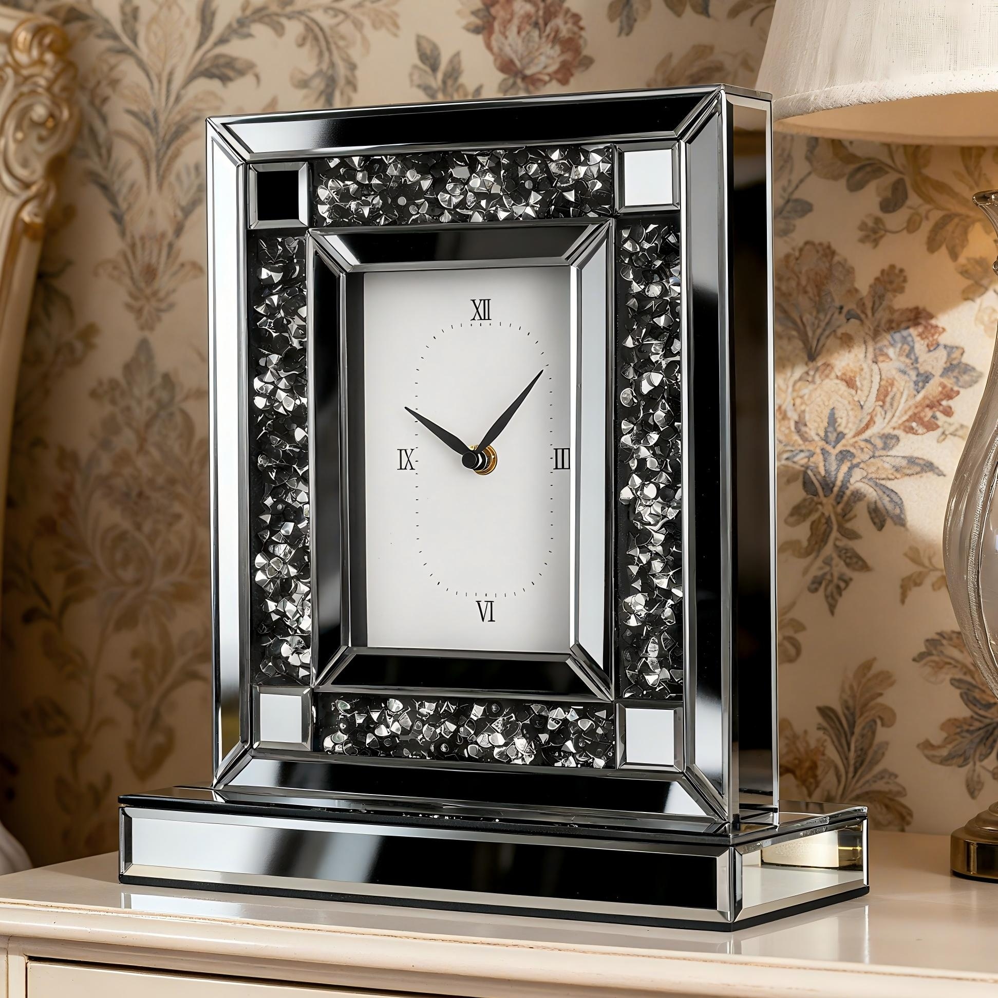 Mirrored Crushed Diamond Table Clock