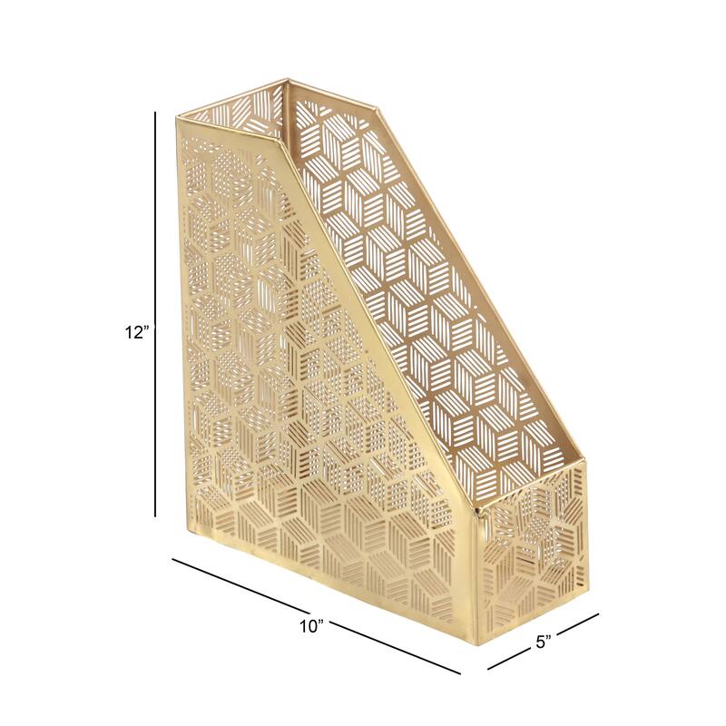 Gold Metal Single Slot Geometric Magazine Holder with Laser Carved Design