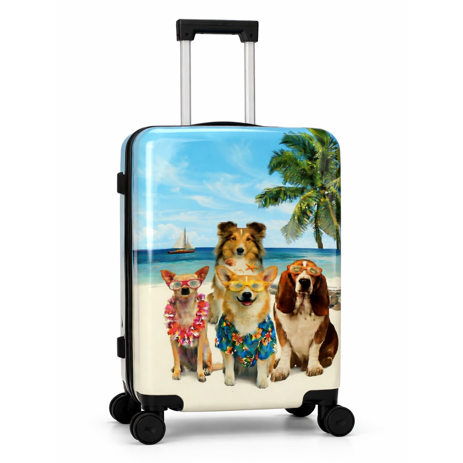 World Traveler Chariot Pet Lover 20-Inch Carry-On Hardside Expandable Spinner Luggage - Beach Pups