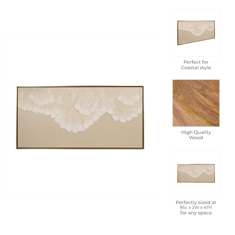 Wood Acrylic Coastal Wall Art Textured Abstract Tidal Waves - 47" Tan