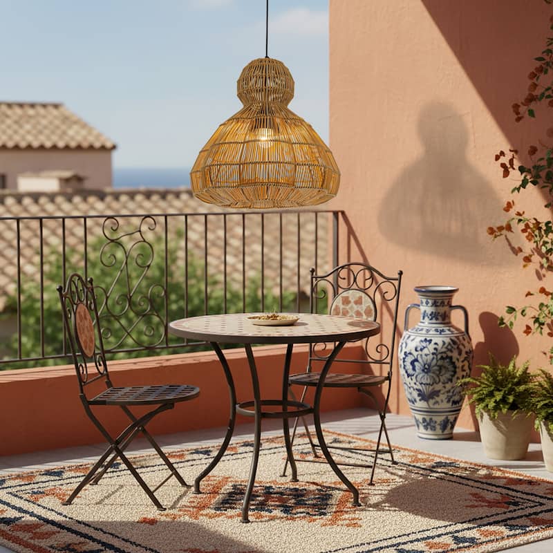 Ciel 1-Light Wicker Outdoor Pendant Light, Coastal Boho Style Scalloped- Handwoven