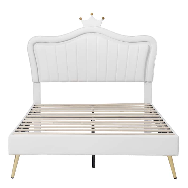 Princess Crown Cream Upholstered LED Platform Bed