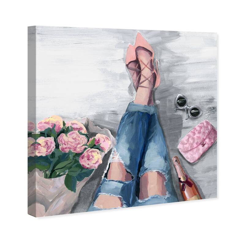 Wynwood Studio Canvas Fashion and Glam Waiting For You Grey Pink and Glam Wall Art Canvas Print
