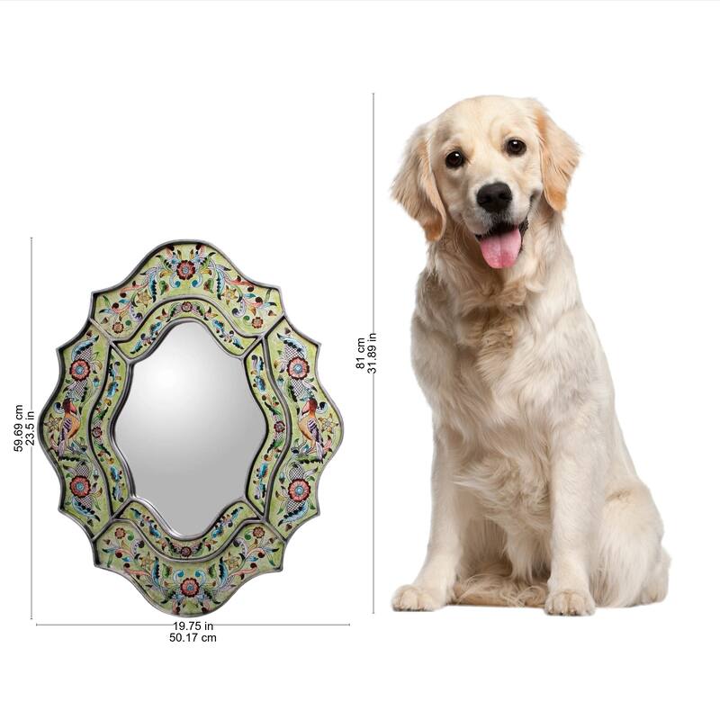 NOVICA Handmade Reverse Painted Verdant Spring Glass Mirror (Peru) - Green