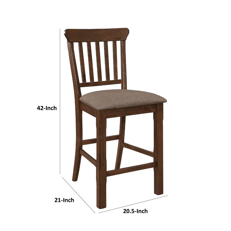 Lsy Counter Stool Chair Set of 2, Brown Wood, Fabric Upholstered Seat
