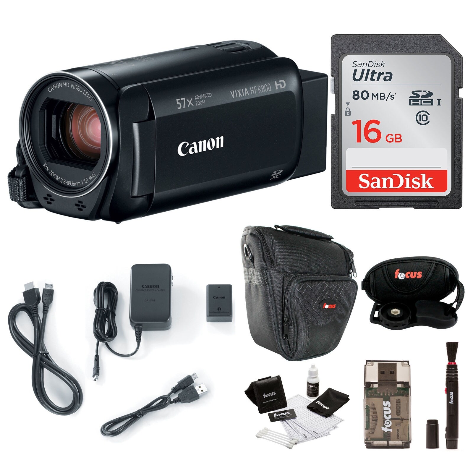 canon vixia hf r800 camcorder black with 16gb essential bundle