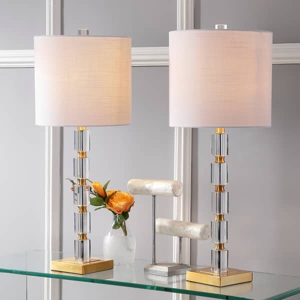 slide 2 of 17, Nala 28.5" Crystal LED Table Lamp, Clear/Brass (Set of 2) by JONATHAN Y
