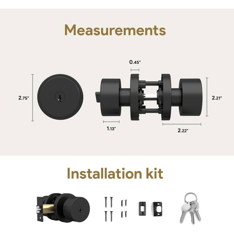 Mega Handles BUENA Entry Door Knob | Secure Lockset | Reversible Design | Heavy-Duty Zinc | Fits Left and Right-Handed Doors