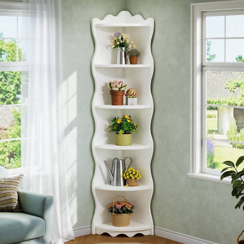 6-Tier Corner Shelf, 70.8 Inch Tall Corner Bookcase and Bookshelves