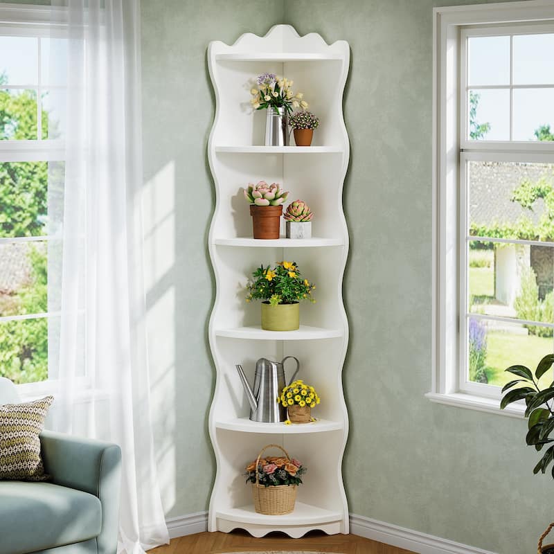 70.8" Tall White Corner Shelf, 6-tier Corner Bookshelf Bookcase - 13.8" D x 13.8" W x 70.8" H