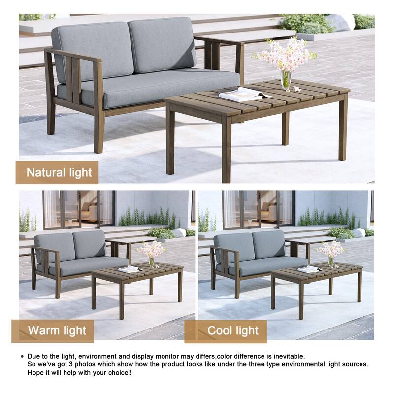 Uixe Teak Patio Loveseat with Coffee Table Outdoor Conversation Set