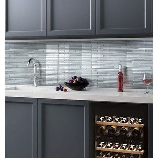 Apollo Tile  5 Pack Blue Gray 11.8-in x 12.2-in Linear Polished Matte Glass Mosaic Tile (5.00 Sq ft/case)