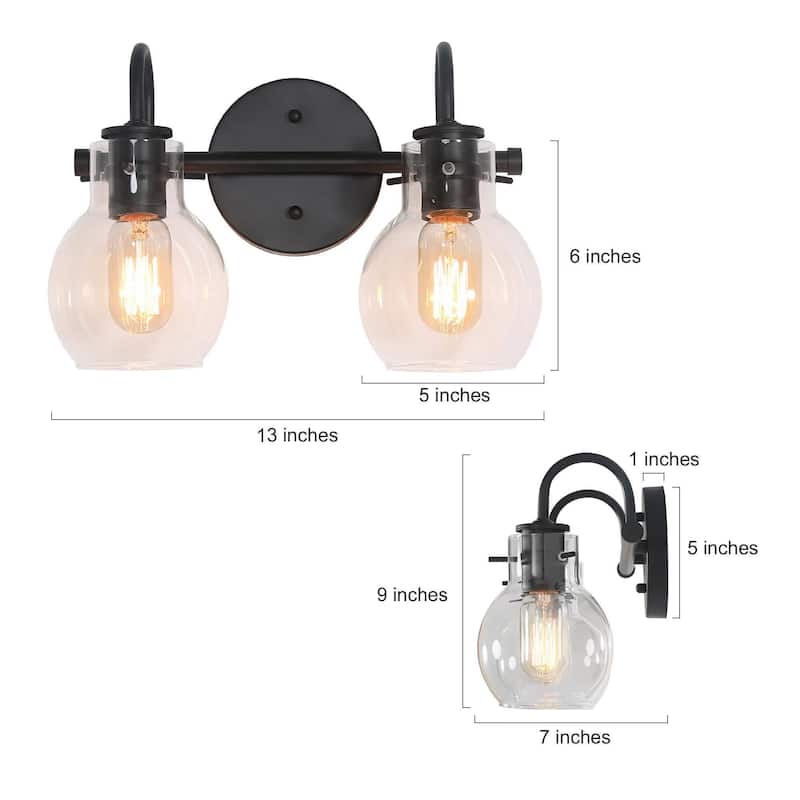 Olia Modern Black 3-Light Bathroom Vanity Light Orb Glass Wall Sconces Minimalist Design