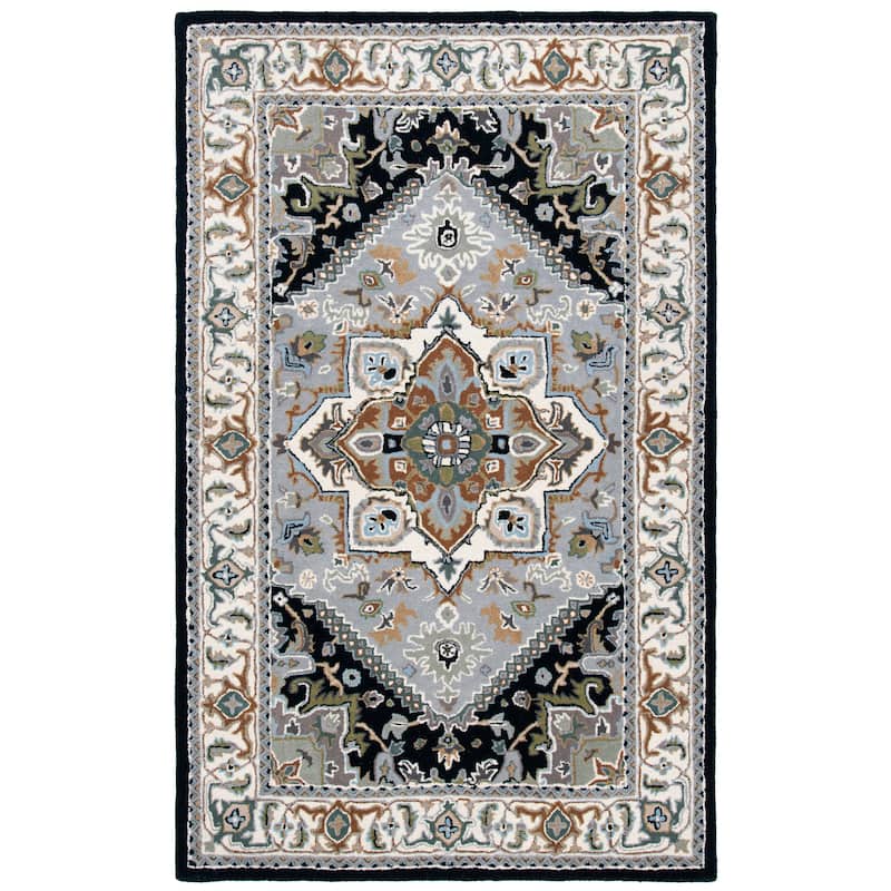 SAFAVIEH Handmade Heritage Carrol Traditional Oriental Wool Rug - 5' x 8' - Grey/Navy - Rectangle