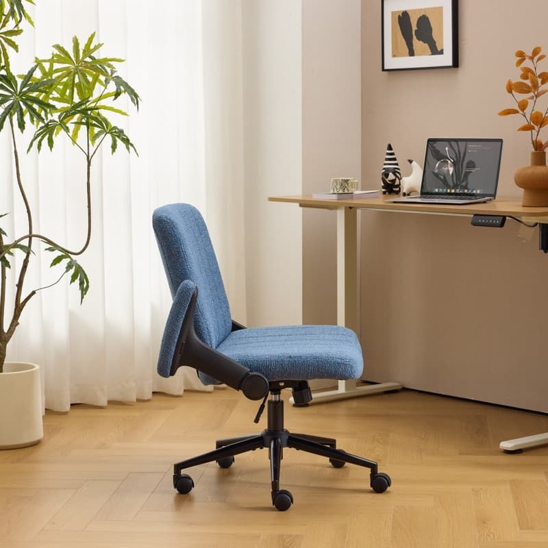 Speckled Chenille Swivel Chair With Flip-Up Arms For Cross-Legged