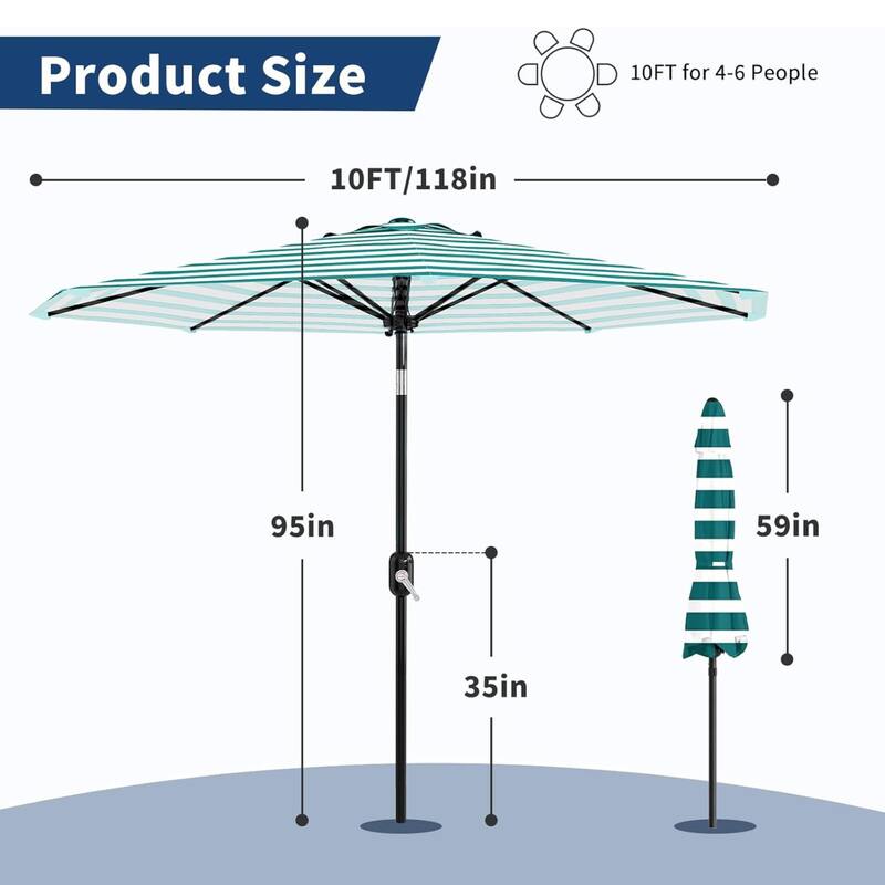 Outdoor 10FT Stripe Outdoor Patio Umbrella, UV Protection Waterproof for Pool Deck Yard