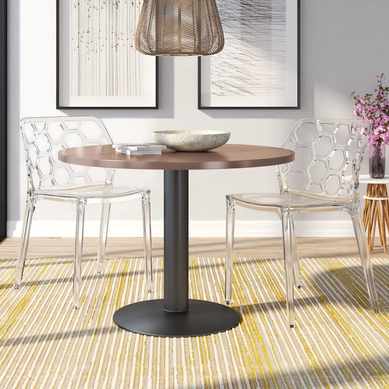 Dynamic Transparent Lucite Honeycomb Cut-Out Seamless Stackable Dining Accent Chair Set of 2