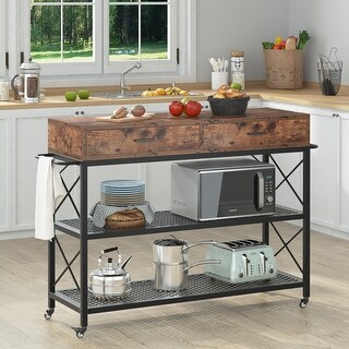 Kitchen Island Cart with 2 Drawers, Open Shelves & Towel Rack ...