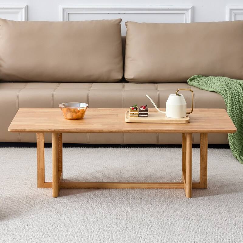 Chinese style log wind Imitation rattan tea table rectangular solid wood coffee table small family living room tea table - Natural