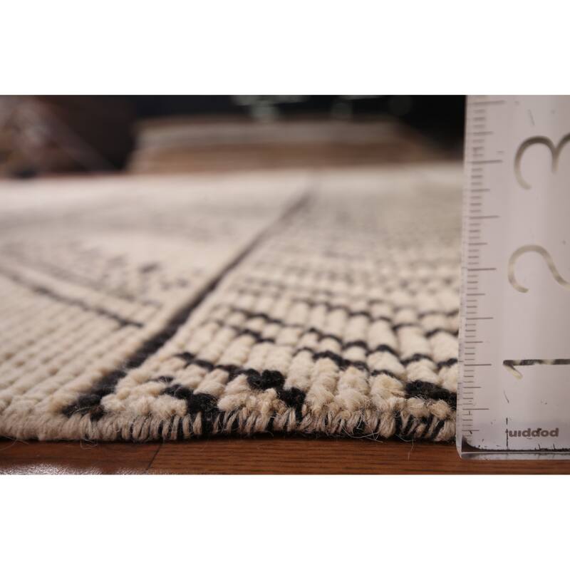 Beige Geometric Moroccan Area Rug Handmade Wool Carpet - 7'11"x 10'3"