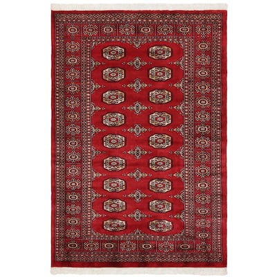 Tribal Bokhara Bowen Red/Beige Hand Knotted Wool Rug - 4'1'' x 6'2''