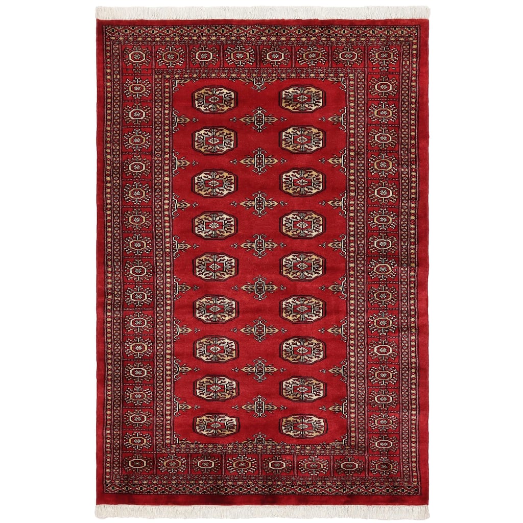 Tribal Bokhara Bowen Red/Beige Hand Knotted Wool Rug - 4'1'' x 6'2''