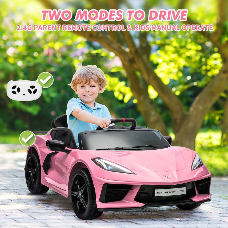 12V Kids Ride on Car, Licensed Corvette Battery Powered Car, Toddler Electric Sports Car Toy