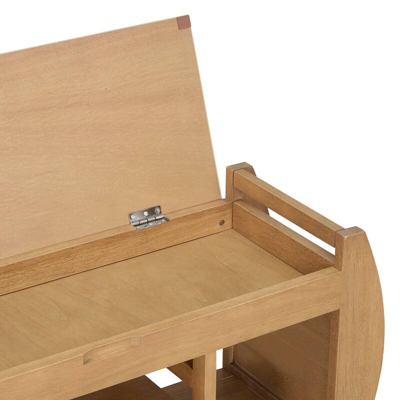 Wooden Panel 2-Tier Shoe Bench with Cushion & Curved Side Holder