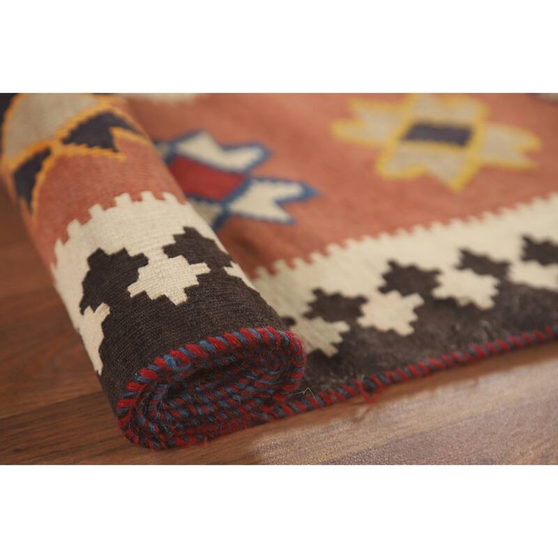 Geometric Kilim Qashqai Persian Vintage Rug Flatweave Beige Carpet - 5'9" x 8'5"