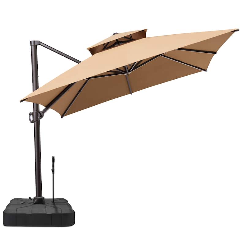 10 x 13 ft Outdoor Aluminum Double Top Patio Offset Cantilever Umbrella with Base