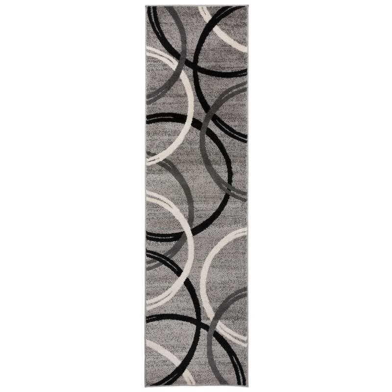 World Rug Gallery Contemporary Abstract Circles Design Area Rug - 2' x 7'2" Runner - Gray