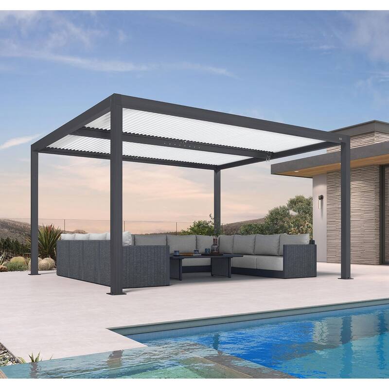 PURPLE LEAF Louvered Pergola Outdoor Aluminum Pergola with Adjustable Roof for Patio Hardtop Gazebo - 12' x 14' - Grey Frame & White Roof
