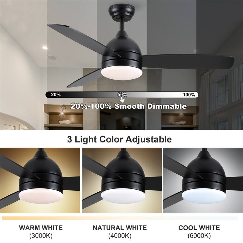 Smart 48 in. Integrated LED Balck Ceiling Fan with Remote Contorl