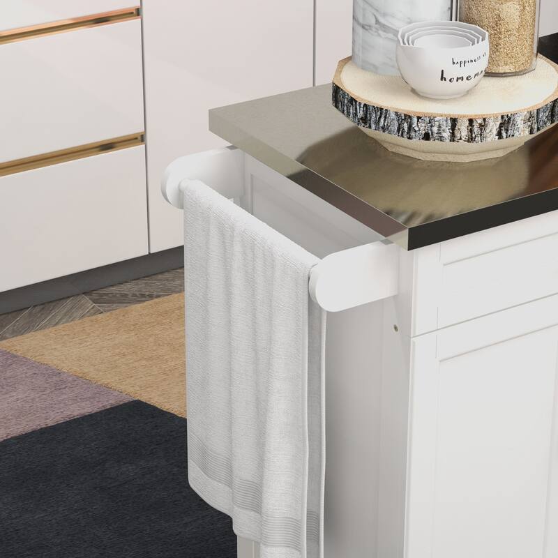HOMCOM Kitchen Island on Wheels, Rolling Kitchen Cart with Stainless Steel Countertop, Drawer, Gray