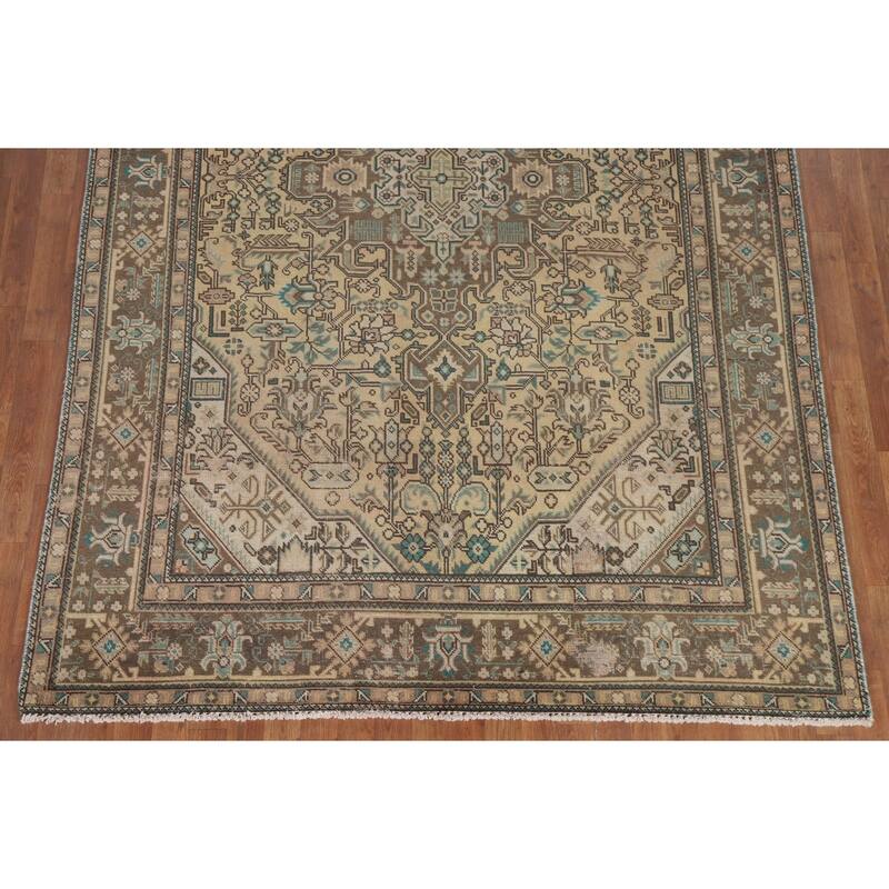 Hand Knotted Oriental 100% Wool Carpet Traditional Medallion Peach Tabriz Area Rug - 9' 10'' X 6' 4''