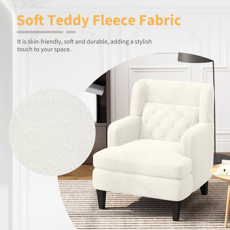 Modern 35.25" Upholstered Arm Chair with Birch Wood Legs amd Tufted Backrest for Living Room