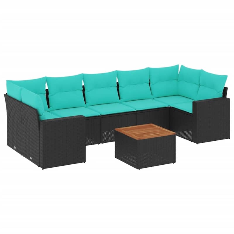vidaXL 8 Piece Patio Sofa Set with Cushions Black Poly Rattan - 24.4 x 24.4 x 27.2