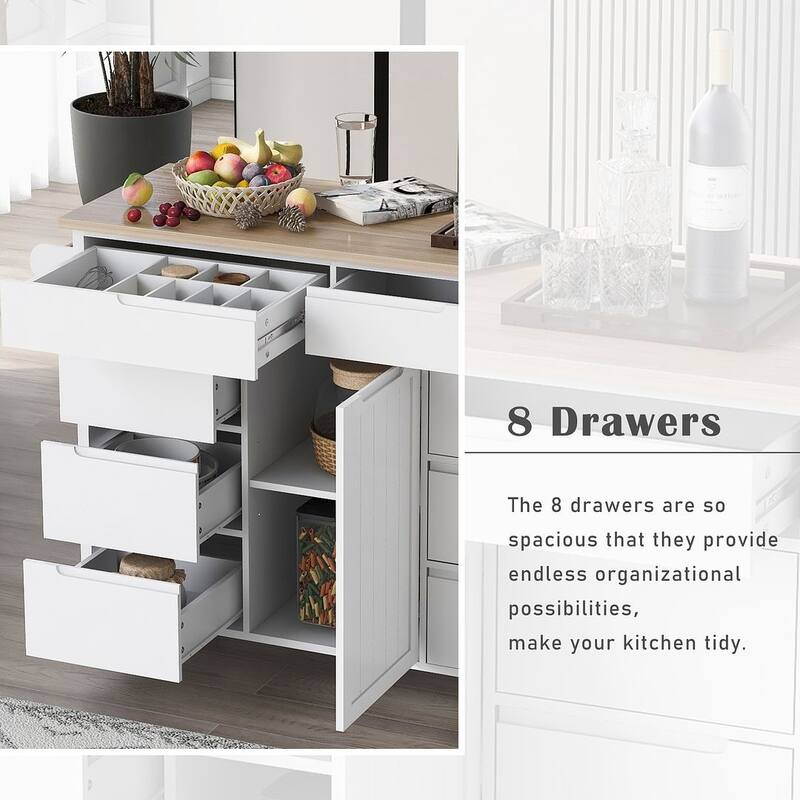 Store Kitchen Cart with Wheels and 8 Drawers