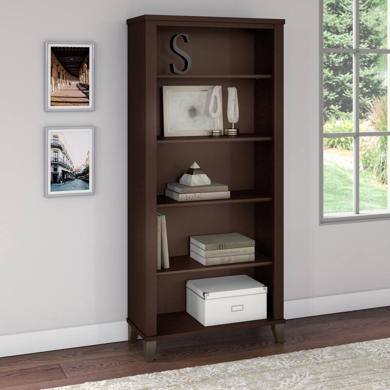 Bush Furniture Somerset Tall 5 Shelf Bookcase with Adjustable Shelves - Mocha Cherry