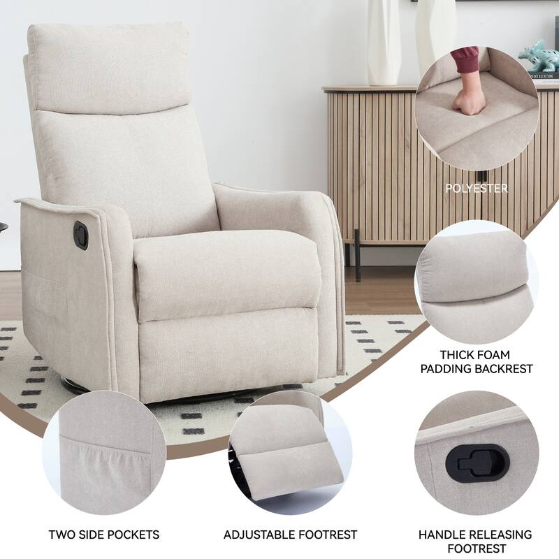 Heat Massage Manual Recliner Chair with 360° Swivel and Rocker Function