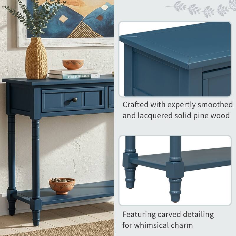 Traditional Design Daisy Series Console Table with 2 Drawers and Bottom Shelf