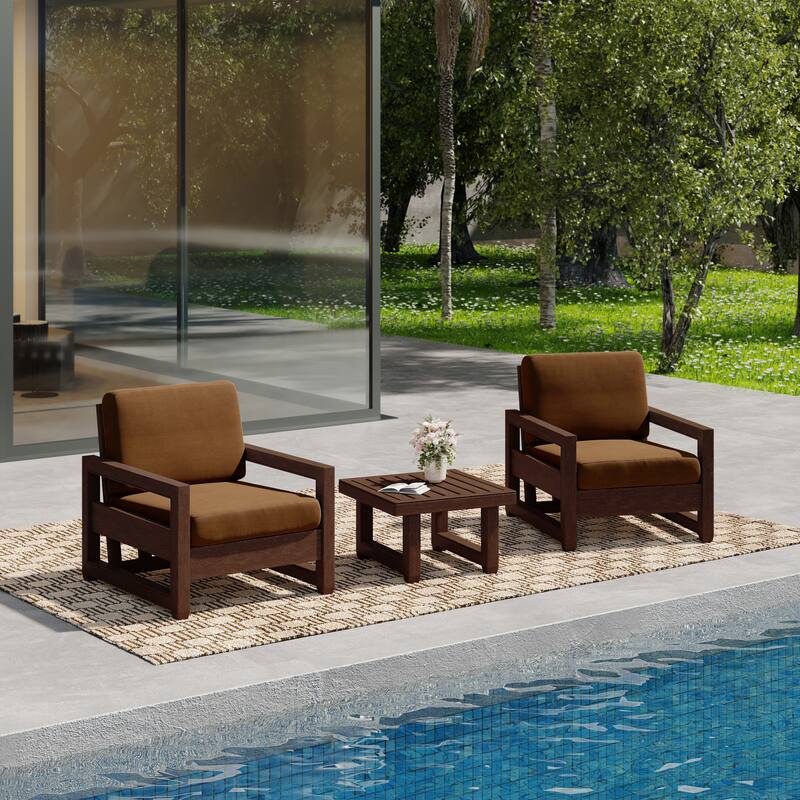 3-Piece Teak Wood Chair Outdoor Patio Conversation Set with Table