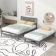 preview thumbnail 1 of 32, Full Size Platform Bed with Adjustable Trundle, Headboard for Added Stability, Pine Wood and MDF Construction, Grey