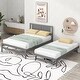 preview thumbnail 1 of 7, Grey Wood Full Size Platform Bed with Adjustable Trundle Gray - Full