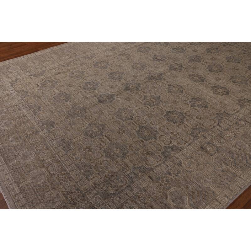 Geometric Oushak Vegetable Dye Area Rug Hand-Knotted Wool Carpet - 7'8" x 9'11"