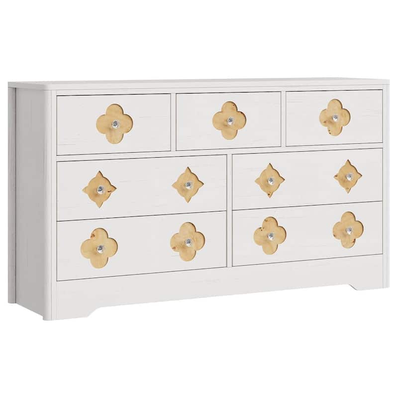 Fluted 7 Drawer Tall Dresser for Bedroom, Living Room, Hallway - White