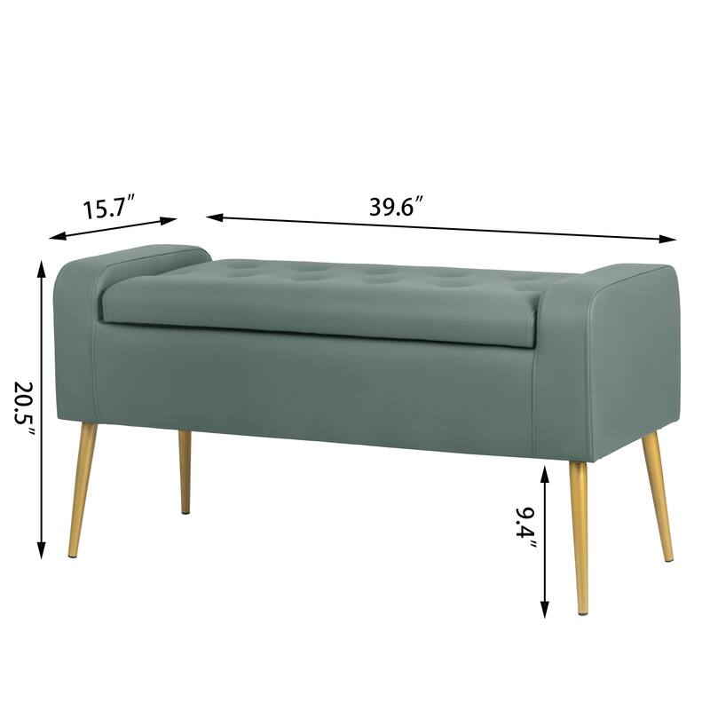 Adeco Upholstered Storage Ottoman Entryway Bench with Metal Legs