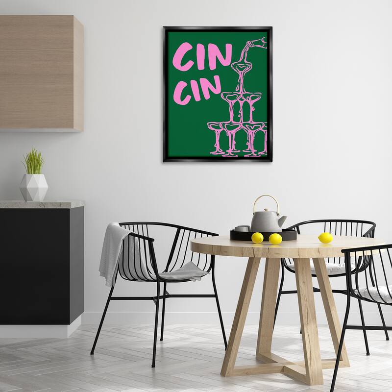 Stupell Green & Pink Cin Cin Framed Floater Canvas Wall Art Design By House of Lulu