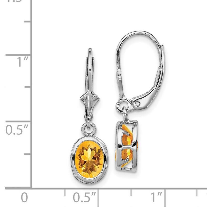 Curata 925 Sterling Silver Bezel 8x6mm Oval Citrine Leverback Earrings 28x9mm