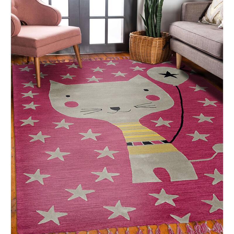 Pink Transitional Animal Children Tufted Area Rug - Elegant and Timeless Design